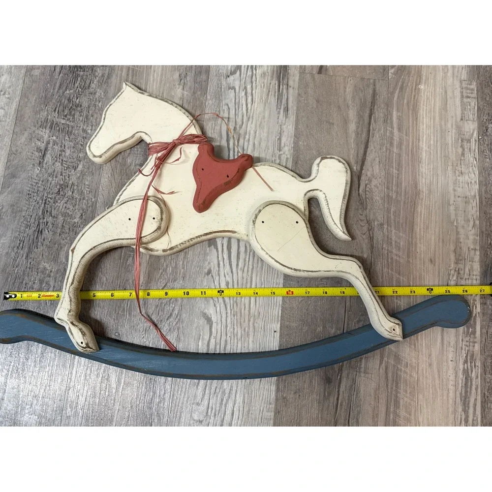 Wooden Rocking Horse Wall Hanging Hand Painted Folk Art Country Decor Nursery